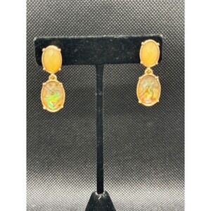 Napier Gold Tone Yellow Stone Abalone Shell Oval Drop Earrings